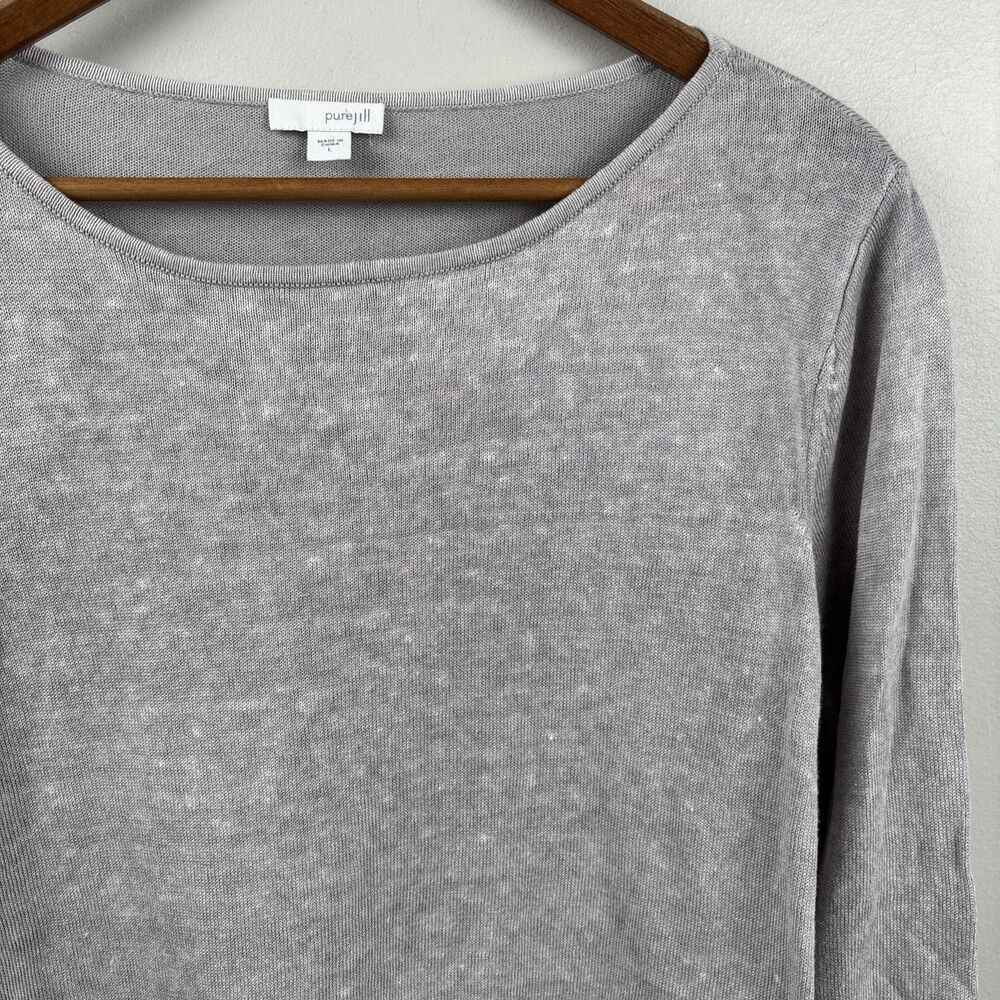 Pure J. Jill Women Large Cotton Linen Blend Knitted Tunic 3/4 Sleeve Pearl Grey